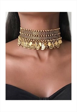 CHOKER Necklace tribal coins gold 