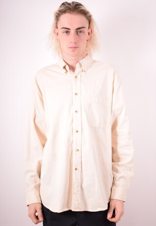 MENS VINTAGE SHIRT LARGE BEIGE 90S