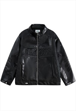 Faux leather varsity jacket padded grunge bomber winter coat