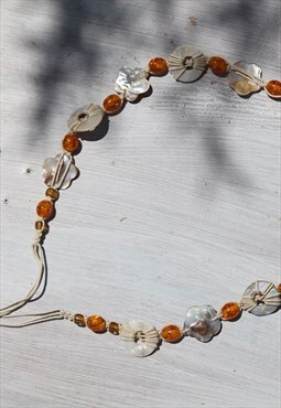 Deadstock cream/orange shell/acrylic beads/cord tie belt
