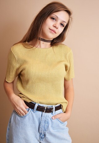 90'S RETRO GOLD NEUTRAL SHIMMER MINIMALIST TOP BLOUSE