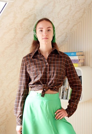 BROWN LONG SLEEVE CHECKED VINTAGE SHIRT