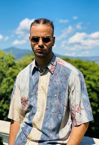 VINTAGE 90'S MULTICOLOR STRIPED FLORAL PRINTED SHIRT