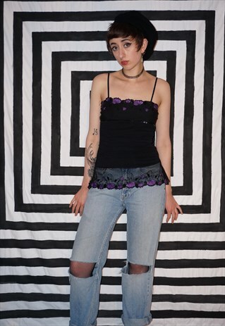 VINTAGE 90'S / Y2K LACE MESH EMBROIDERED TANK TOP
