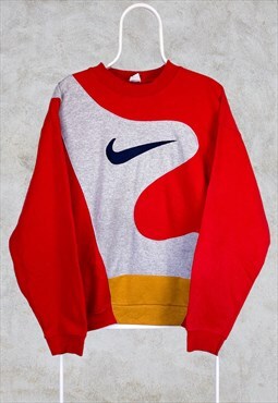 Vintage Reworked Nike Sweatshirt Red Big Swoosh Large