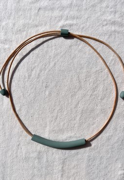 Handmade Sage Tube Necklace Choker Modern Leather Cord