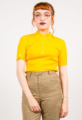 VINTAGE 70'S YELLOW HIGH-NECK KNIT TOP