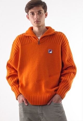 VINTAGE FILA HEAVY WOOL SWEATER PULLOVER 90S ORANGE