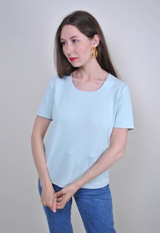 90S MINIMALIST BLUE BLOUSE, VINTAGE BLANK WOMEN TEE