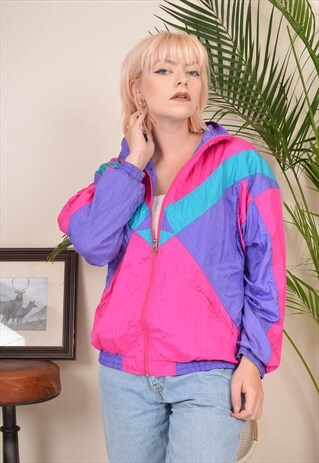 VINTAGE 90S PATTERNED SHELL TRACK JACKET PINK