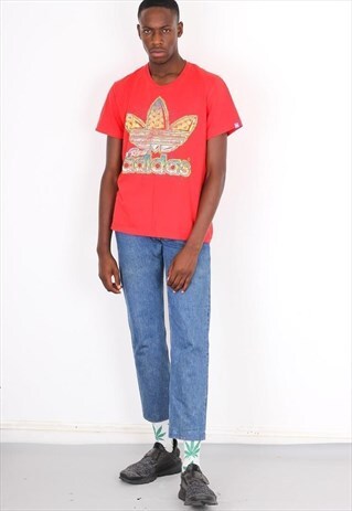 VINTAGE RED TREFOIL LOGO ADIDAS T SHIRT