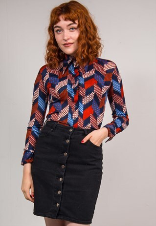 70'S VINTAGE CRAZY PATTERN POINTY COLLAR SHIRT