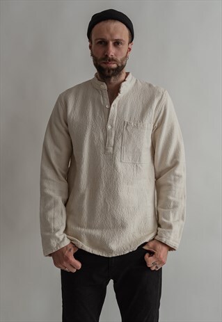 VINTAGE 70S ROUND NECK TOP IN CREAM WHITE