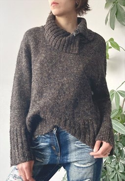 Vintage 90's Winter Brown Chunky Oversized Cowl Neck Sweater