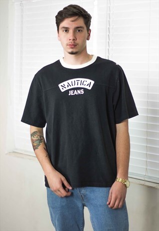 VINTAGE NAUTICA T-SHIRT LOGO 90S L 11.8