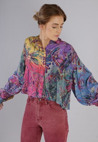VINTAGE REWORKED CROPPED PATTERNED SHIRT Z538