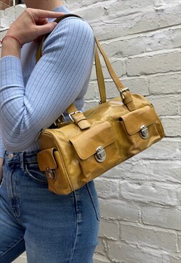 Mustard Yellow Leather Mini Duffle Handbag