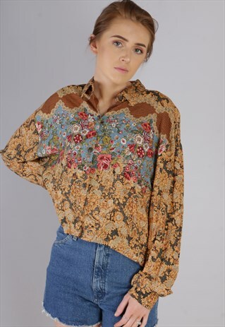 VINTAGE REWORKED CROPPED PATTERNED SHIRT Z589