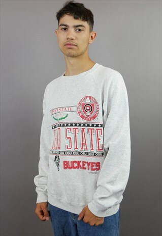 GREY & RED OHIO STATE UNIVERSITY VARSITY SWEATSHIRT