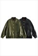 FAUX LEATHER VARSITY JACKET RETRO WASH PU BOMBER IN BLACK