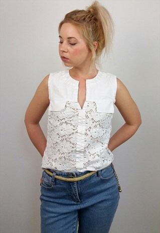 NADINE H. VINTAGE COTTON LACE VEST TOP IN WHITE