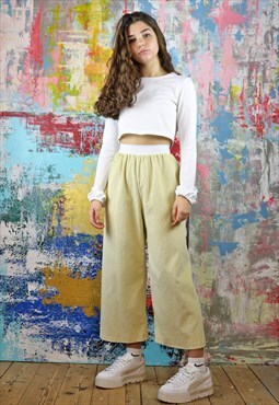 Lemon Corduroy Cropped Trousers  with Patch Pockets