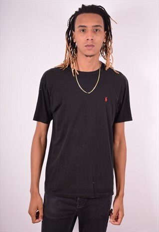 POLO RALPH LAUREN MENS VINTAGE T-SHIRT TOP MEDIUM BLACK 90S