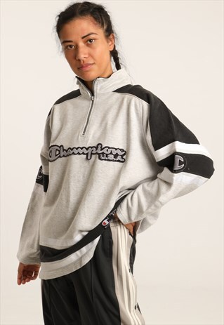 VINTAGE CHAMPION SPELL OUT 1/4 ZIP SWEATSHIRT