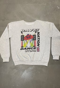 Reworked Vintage Sweatshirt in Grey Mushroom Dance Utopia