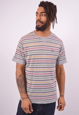 VINTAGE FRED PERRY T-SHIRT TOP STRIPES GREY