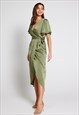 ELENA SHORT SLEEVE WRAP DRESS - OLIVE