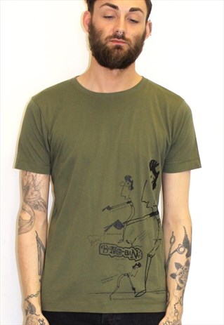 CARTOON EDGY ALTERNATIVE PRINT TEXT GREEN T-SHIRT FESTIVAL