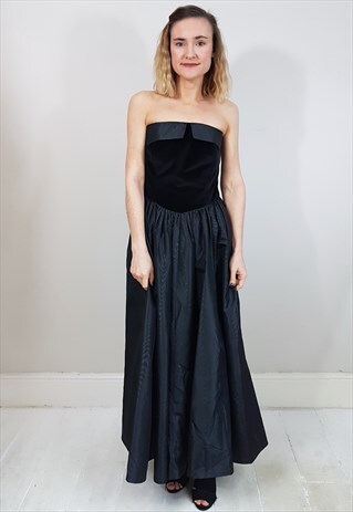 VINTAGE 80'S BLACK STRAPLESS VELVET AND TAFFETA DRESS