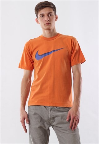 VINTAGE NIKE TEE 90S ORANGE BIG LOGO SPELL OUT