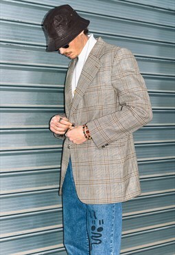 Vintage 90s beige brown Luxury oversize checked blazer suit 