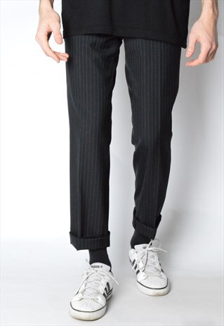 VINTAGE 90S BLACK STRIPED WOOL BLEND PANTS