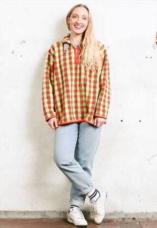 VINTAGE 90S CHECK PRINT FLEECE SWEATSHIRT