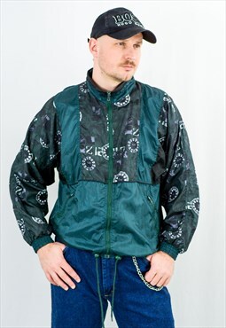Printed 90s track jacket vintage green windbreaker L