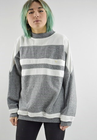 VINTAGE 80S HI-NECK GREY STRIPED SOFTSTYLE SWEATSHIRT