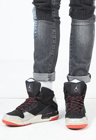 VINTAGE BLACK GREY JORDAN HI-TOPS TRAINERS