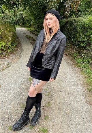 VINTAGE 90S Y2K GAP BLACK LEATHER CROPPED TRENCH COAT