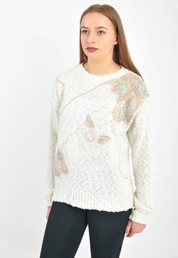Vintage white knitwear jumper in flower print