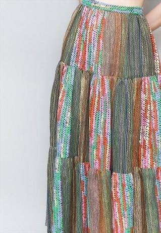 VINTAGE 1970'S SHEER TIERED MIXED PRINT FESTIVAL MAXI SKIRT