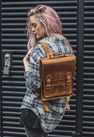 DISTRESSED BROWN LEATHER BIKER BACKPACK (EXCLUSIVE: MEDIUM)