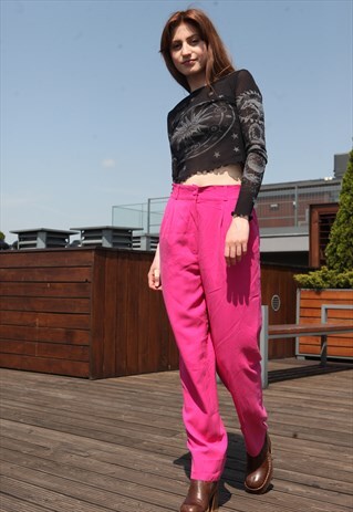 VINTAGE 80'S PINK SILK HIGH WAIST TROUSERS