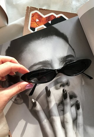 BLACK ULTRA SLIM CAT EYE SUNGLASSES