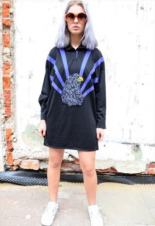 BLACK VINTAGE DRESS WITH EAGLE