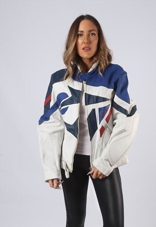 VINTAGE UVEX LEATHER MOTORBIKE JACKET BIKER UK 14 LARGE (C1D