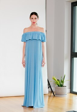 Polka dot dress, Maxi dress, 50s dress, Summer dress, blue
