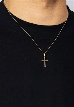 22" Mini Cross Crucifix Pendant Necklace Chain - Gold